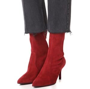 Stuart Weitzman Burgundy Pointed Toe Suede Stretch Ankle Boot
